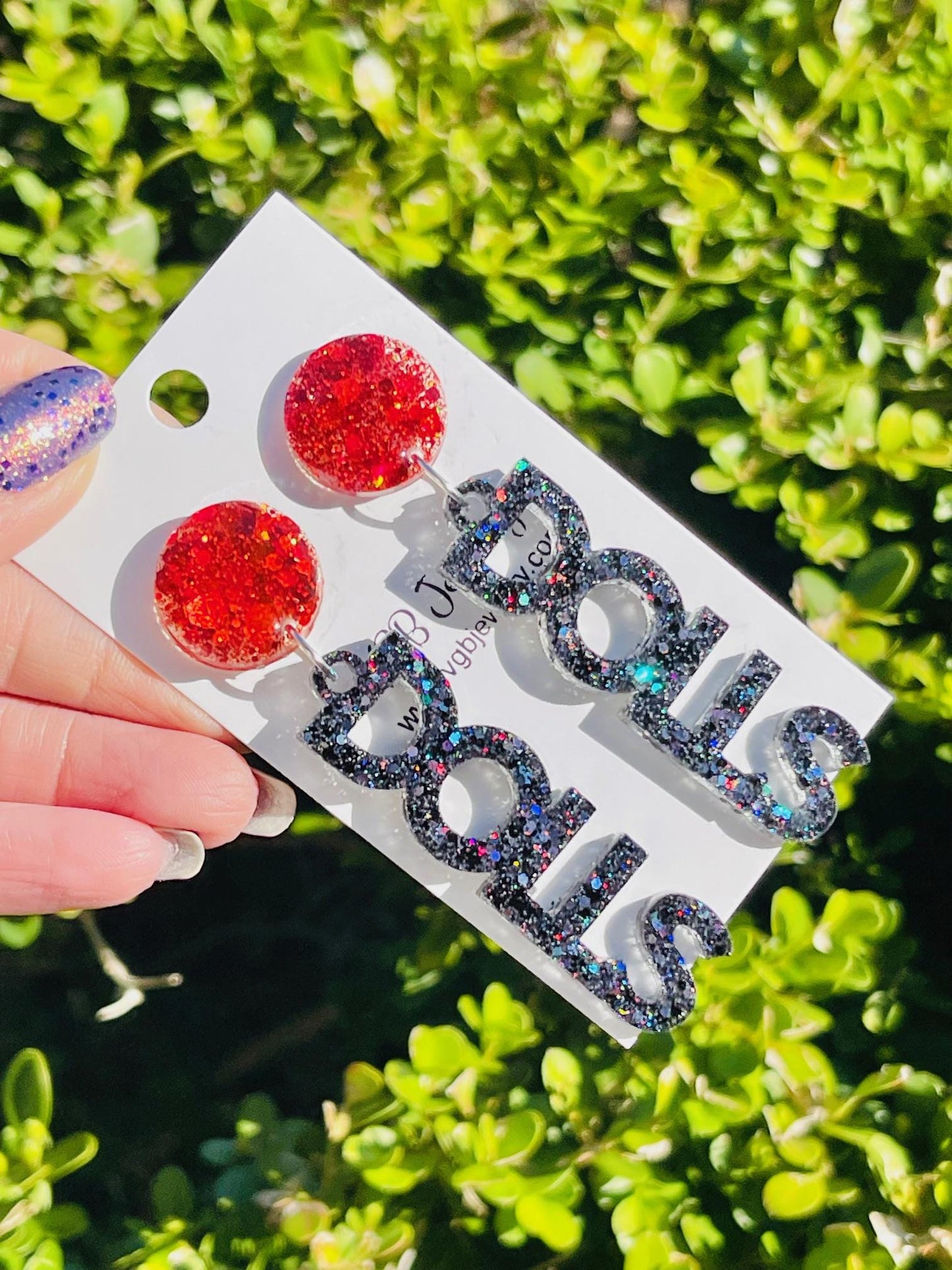 Dolls glitter resin word earrings - Drill team/Dance Team handmade jewelry