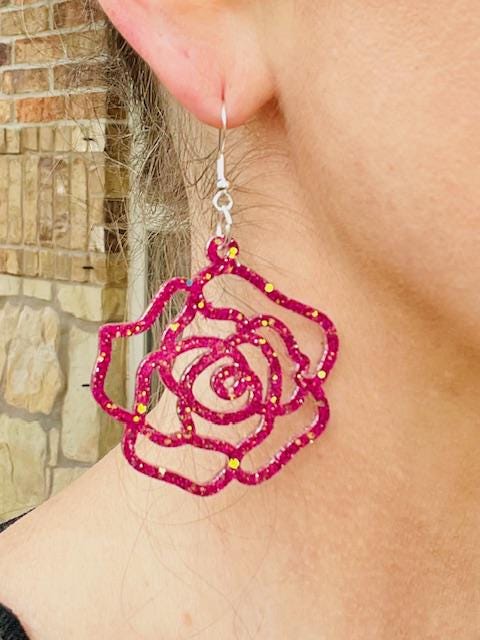 Super light Sparkly rose glitter resin earrings - handcrafted - handmade jewelry