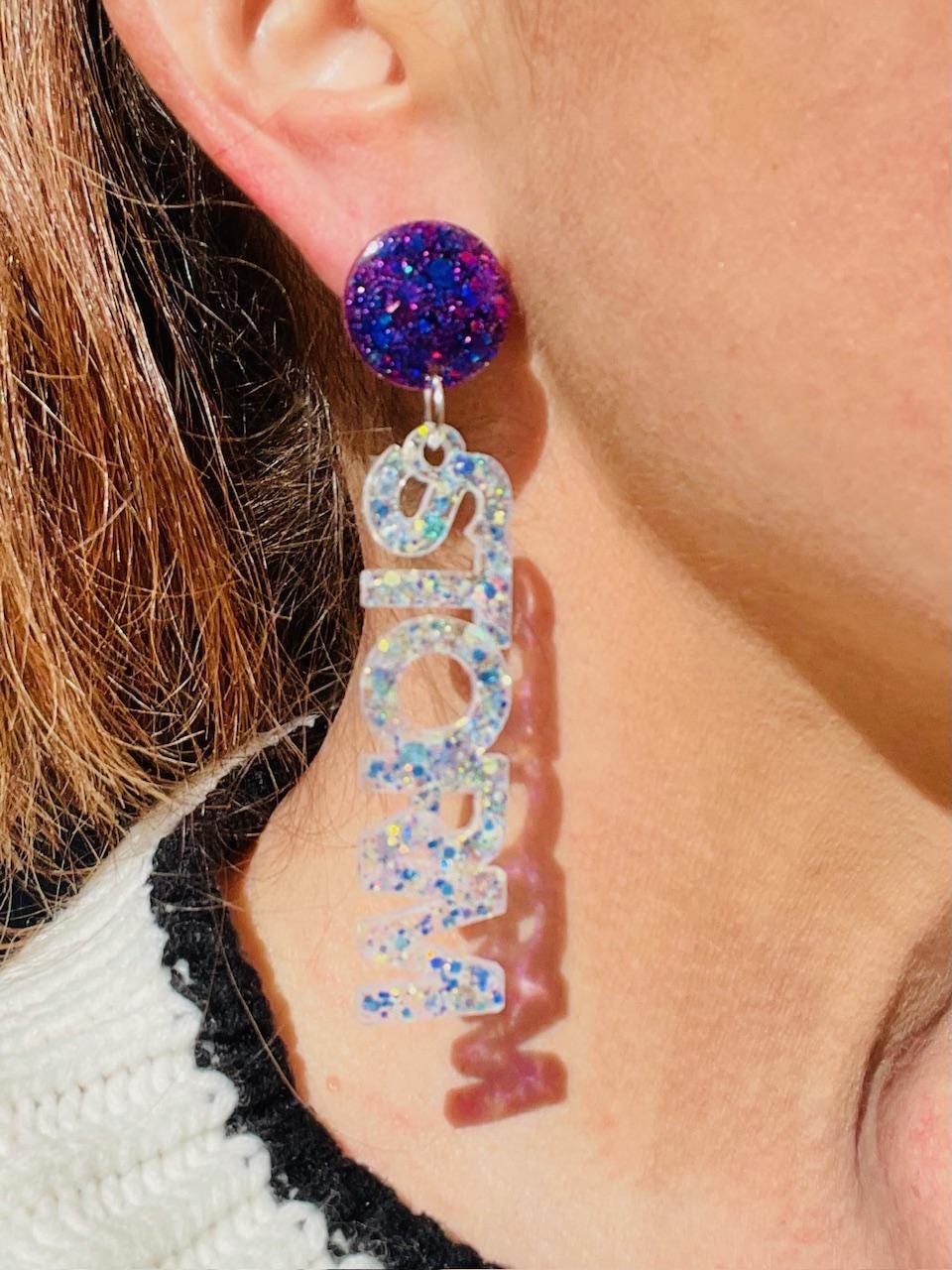 Fulshear Storm glitter resin word earrings - Drill team/Dance Team handmade jewelry