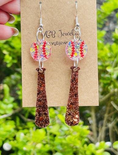 Lightweight baseball gameday resin earrings - handcrafted - Multiple colors - handmade jewelry