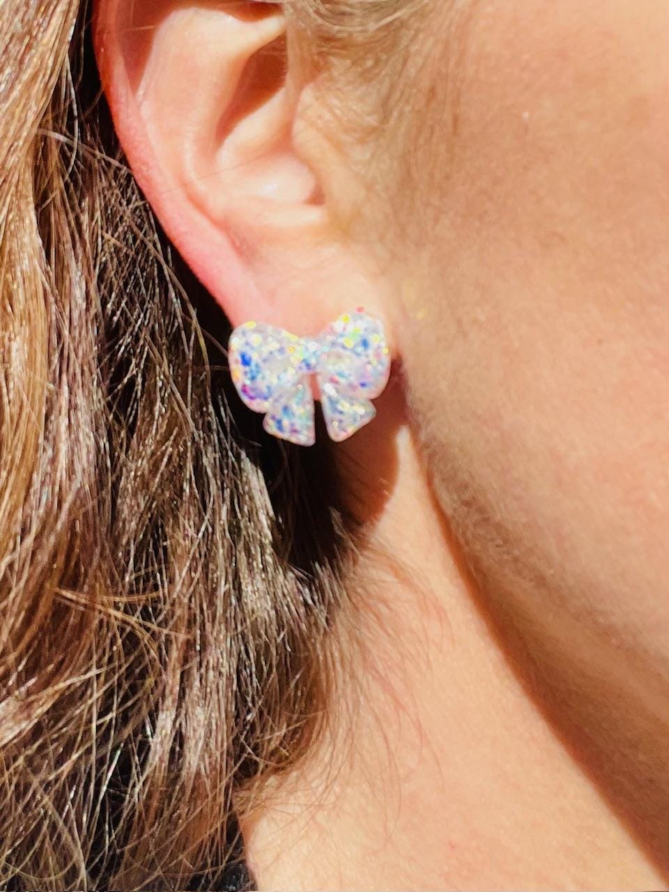Premium Bow stud earrings - Multiple colors available - Glitter resin handmade jewelry