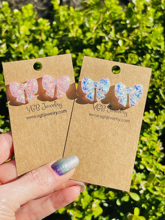 Premium Bow stud earrings - Multiple colors available - Glitter resin handmade jewelry