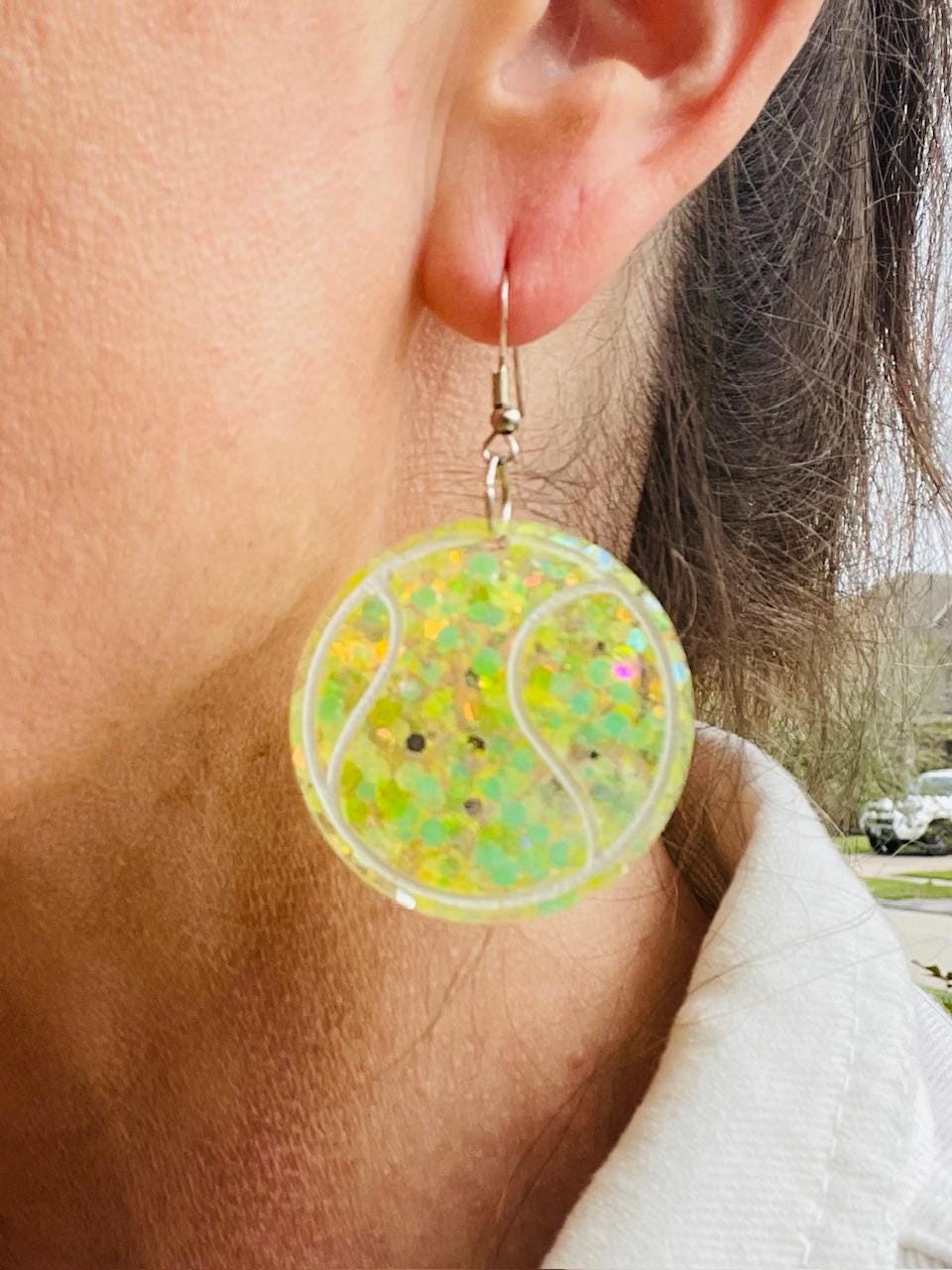 Lightweight Tennis ball resin earrings - handcrafted - Multiple colors - handmade jewelry