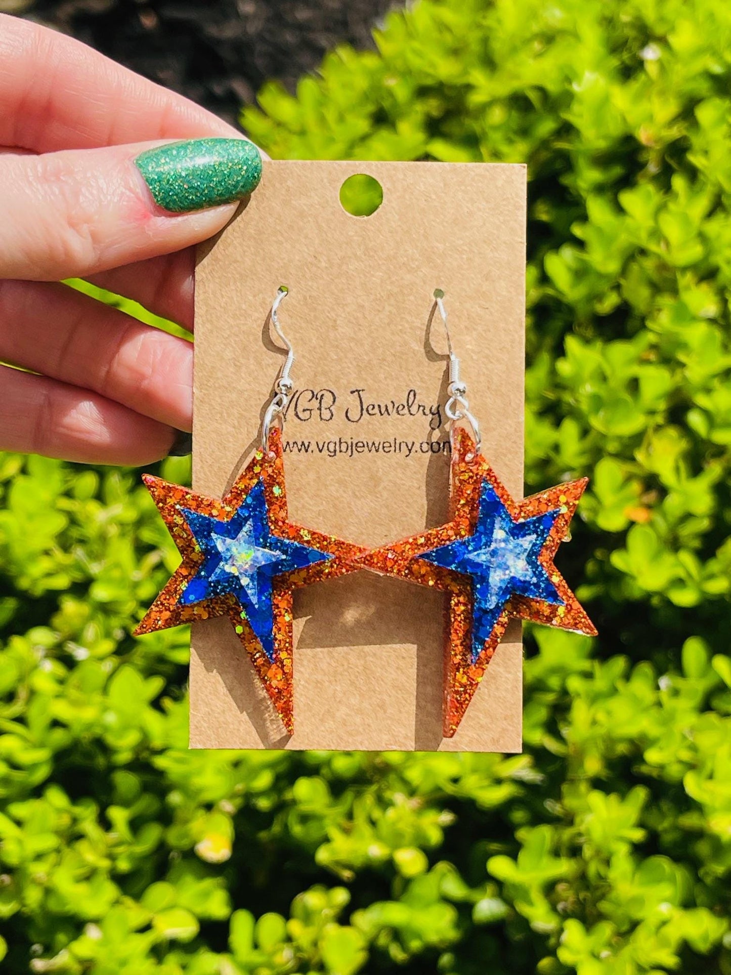 Layered Star dangle glitter resin earring - Game day earrings - handcrafted