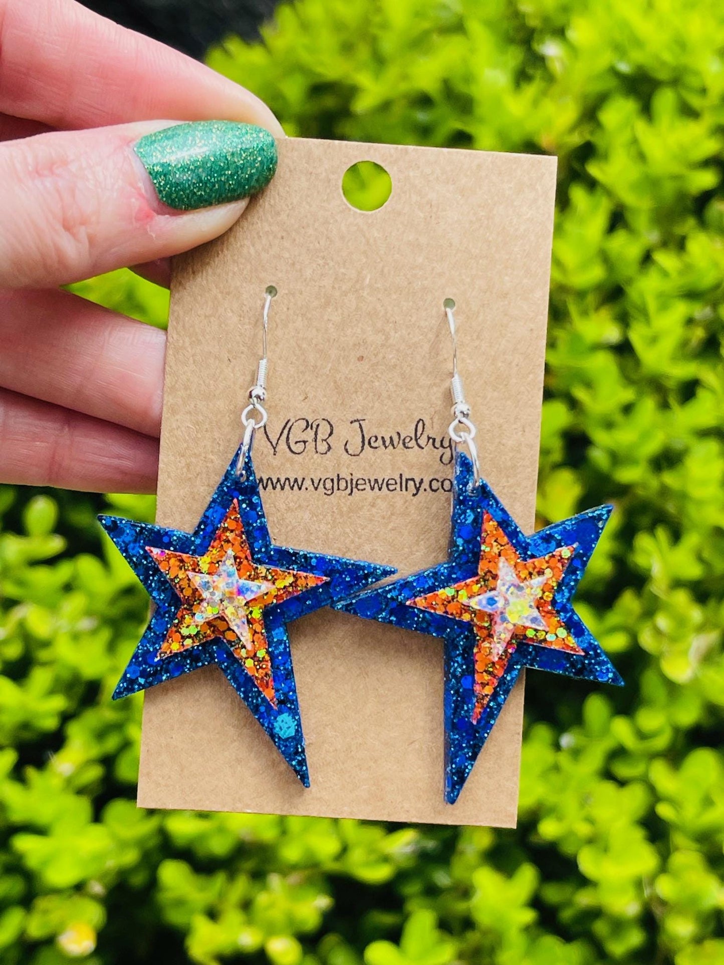 Layered Star dangle glitter resin earring - Game day earrings - handcrafted