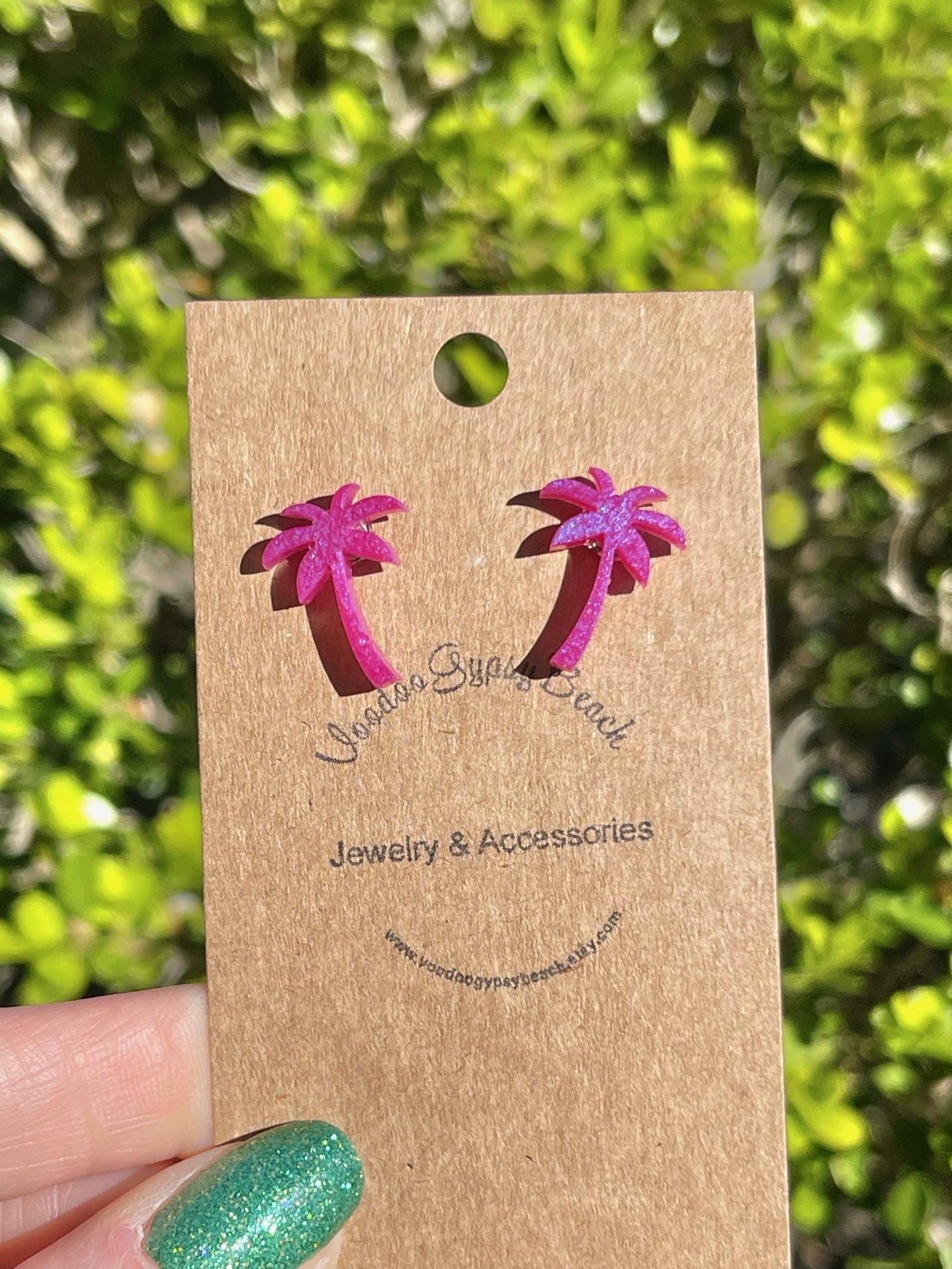 Neon Palm Trees glitter resin stud earrings - multiple colors - handmade jewelry