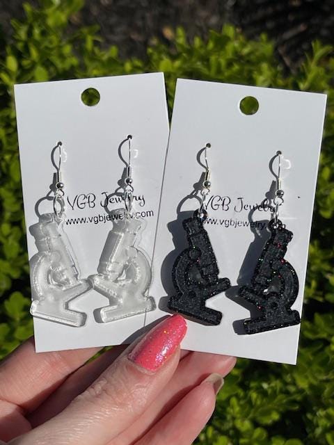 Microscope glitter resin earrings - Lab week jewelry - handmade gift for her