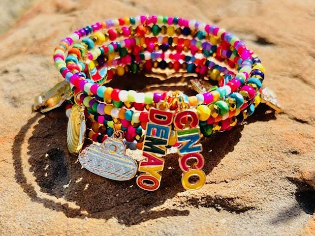 Cinco de Mayo beaded memory wire wrap bracelet - hand made jewelry