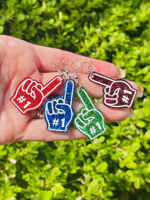 Foam finger glitter resin earrings - game day team spirit jewelry