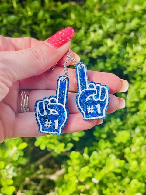 Foam finger glitter resin earrings - game day team spirit jewelry