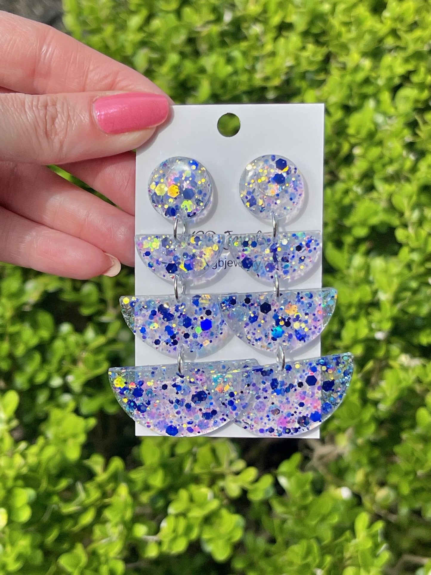 Blue & White Glitter Resin Statement Earrings | Lightweight Statement Dangles