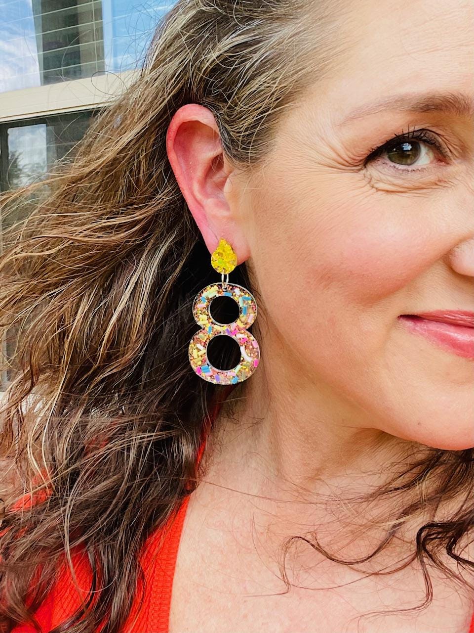 Birthday candle earrings - Number glitter resin earrings
