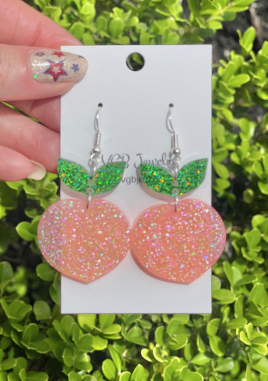 Peach Dangle Earrings – Glitter Resin Statement Jewelry – Handmade Spring/Summer Accessories