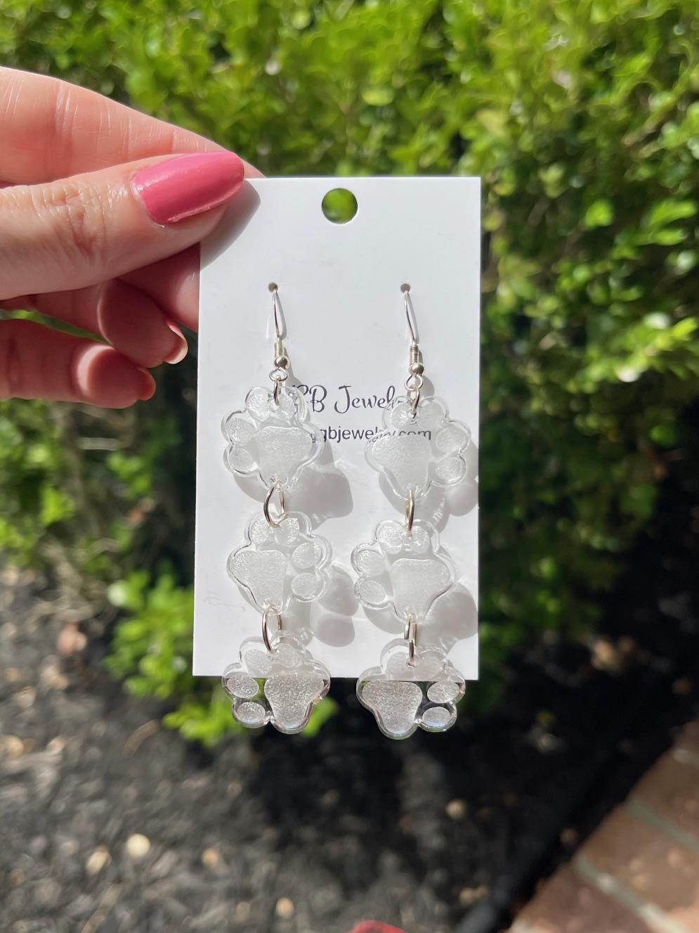 Clear Paw print resin earrings - School spirit earrings - Pet lover earrings