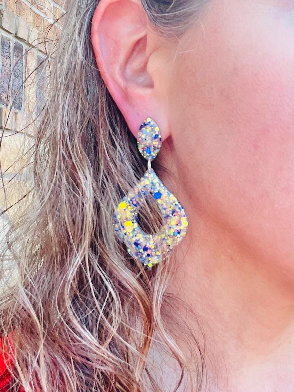 Lightweight Moroccan Statement Dangle earrings - Glitter resin earrings