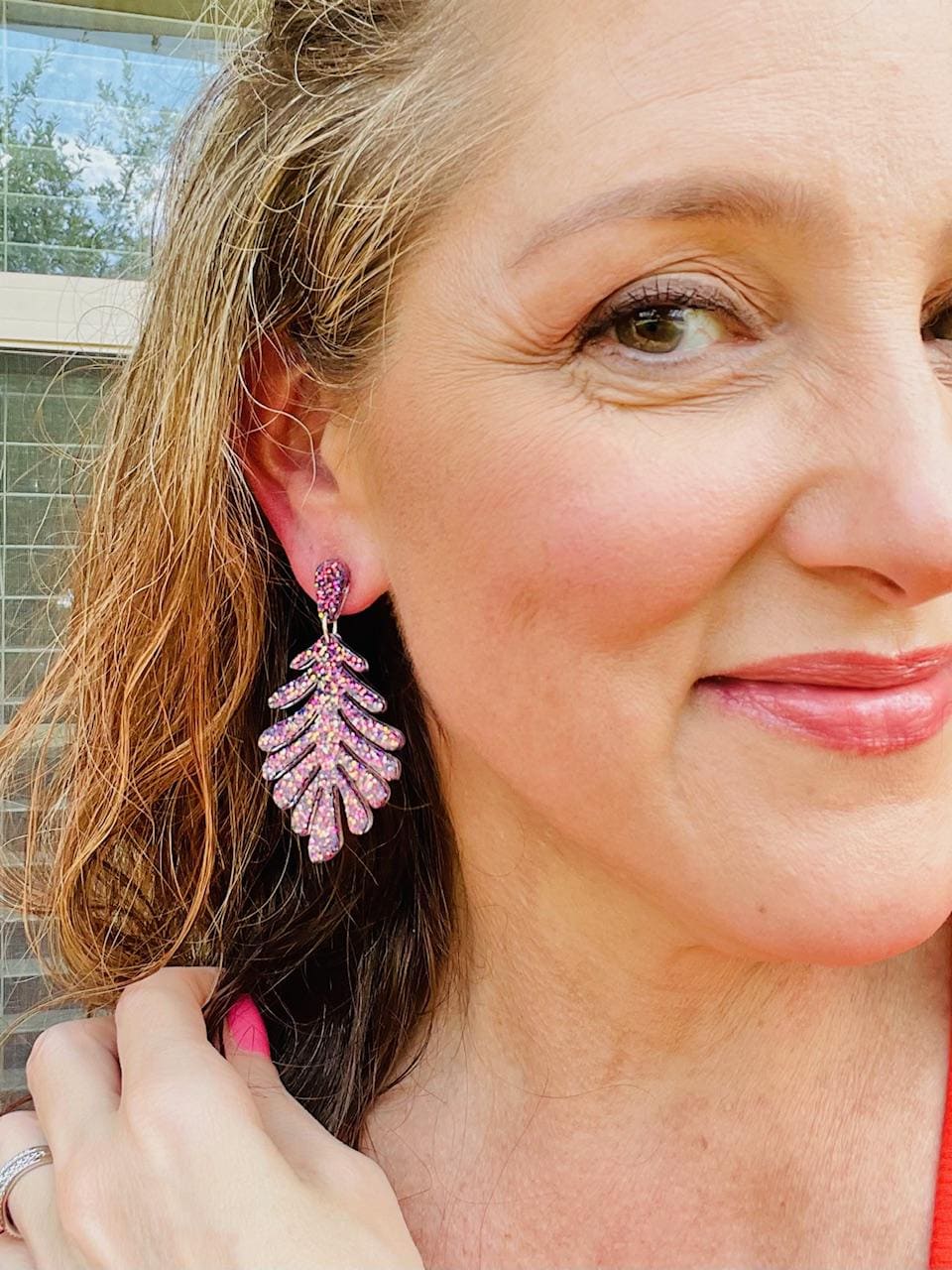 Palm leaf resin earrings - tropical island luxe statement earrings