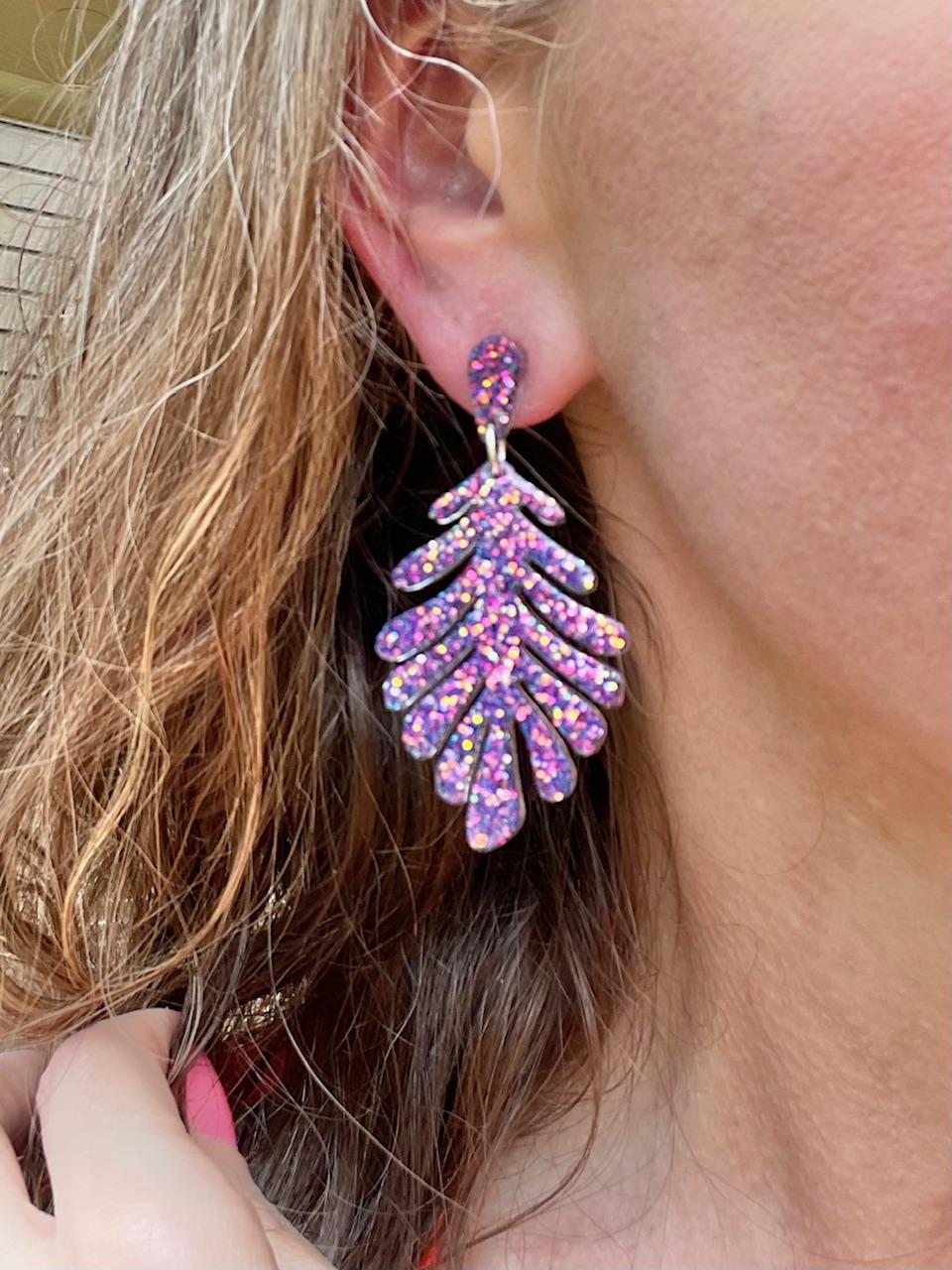 Palm leaf resin earrings - tropical island luxe statement earrings