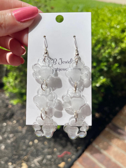 Clear Paw print resin earrings - School spirit earrings - Pet lover earrings