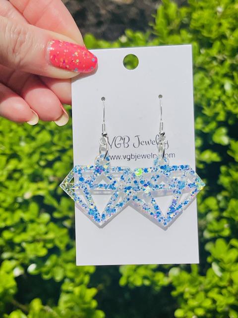 Gem-Shaped lightweight glitter resin earrings - Diamond, Ruby, Sapphire, Emerald