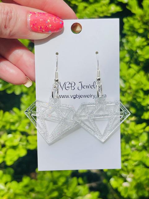 Gem-Shaped lightweight glitter resin earrings - Diamond, Ruby, Sapphire, Emerald