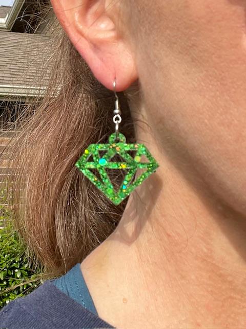 Gem-Shaped lightweight glitter resin earrings - Diamond, Ruby, Sapphire, Emerald