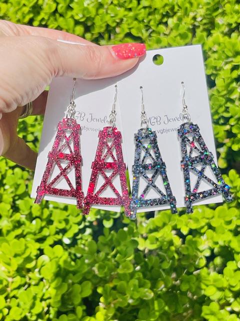 Pearland Oilers glitter resin earrings - Pearland HS earring - Oil derek resin jewelry - handcrafted - hand made