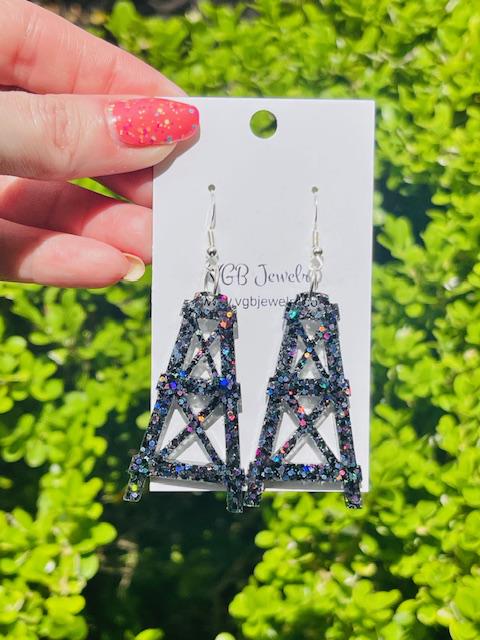 Pearland Oilers glitter resin earrings - Pearland HS earring - Oil derek resin jewelry - handcrafted - hand made