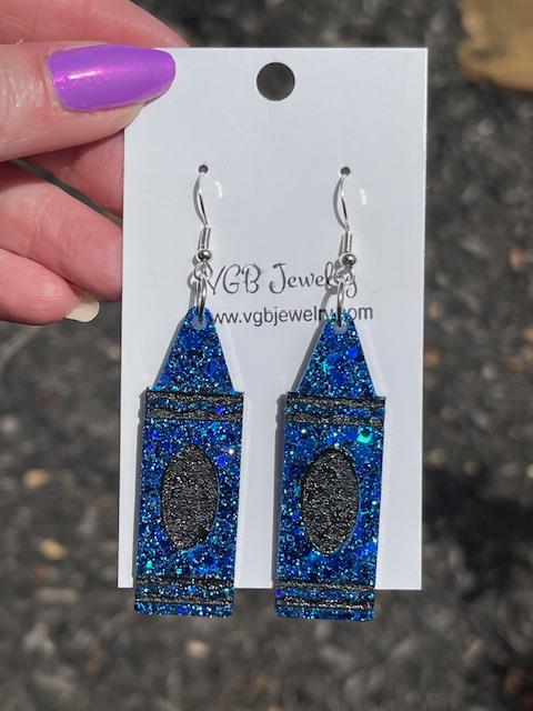 Colorful Crayon Earrings | Glitter Resin Dangles with Hand-Painted Details