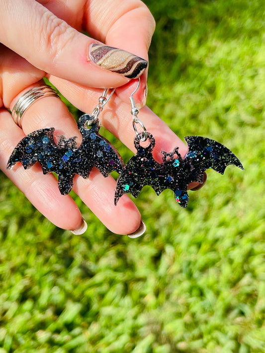 Halloween glitter resin bats - resin earrings - handcrafted