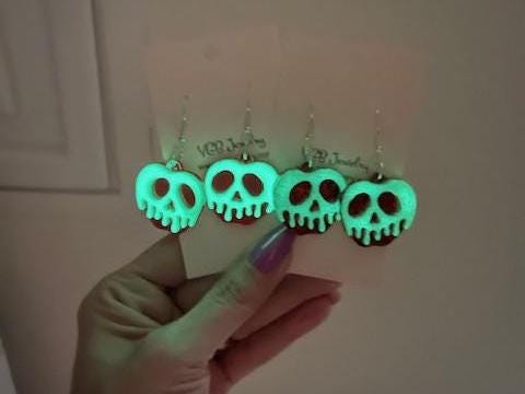 Glow-in-the-Dark Dripping Apple Earrings – Resin Halloween Dangles – Glitter or Mica Finish – Spooky Handmade Jewelry
