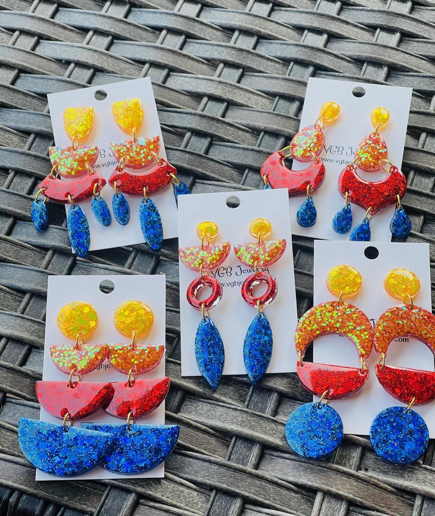 Game Day Color Block glitter resin earring - handcrafted - handmade jewelry