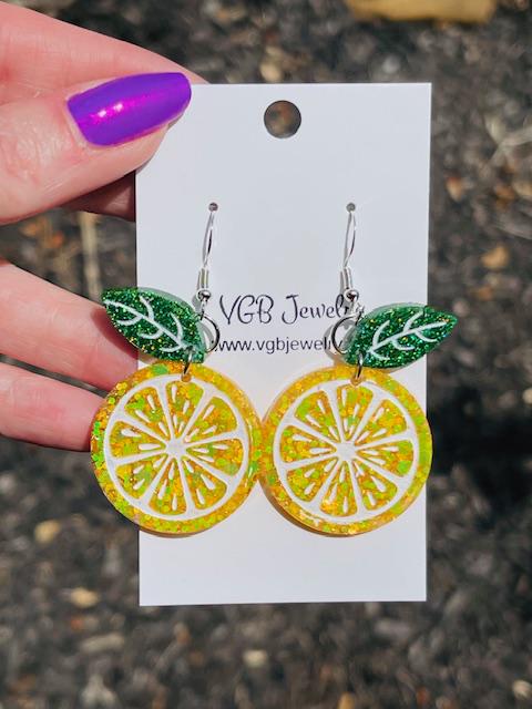Lemon wedge resin earrings - handmade jewelry