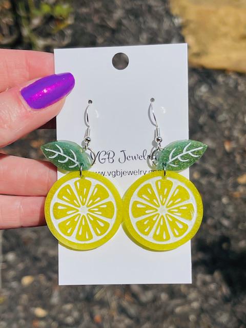 Lemon wedge resin earrings - handmade jewelry