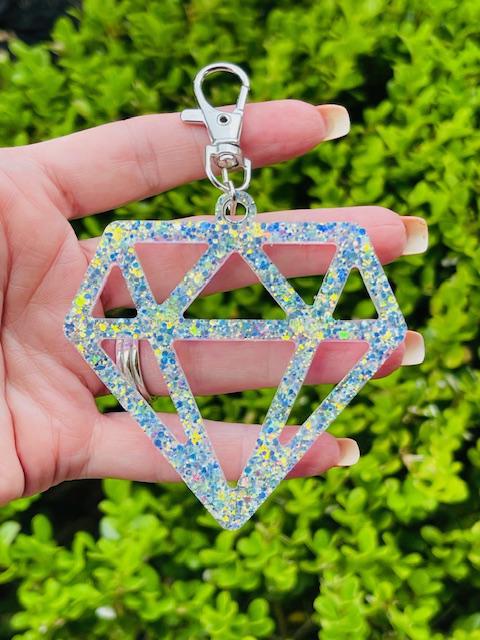 Diamond, Sapphire, Emerald or Ruby glitter resin keychain/bag charm-Pearland Dawson Diamonds drill team-CFHS Emeralds - Dickinson Diamonds