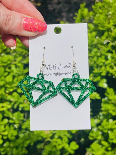 Gem-Shaped lightweight glitter resin earrings - Diamond, Ruby, Sapphire, Emerald