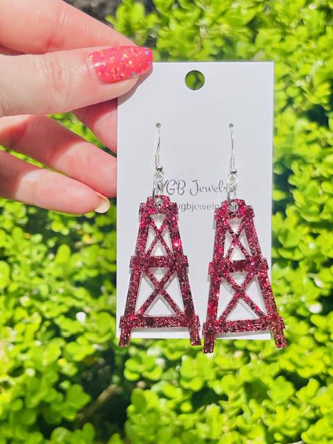 Pearland Oilers glitter resin earrings - Pearland HS earring - Oil derek resin jewelry - handcrafted - hand made