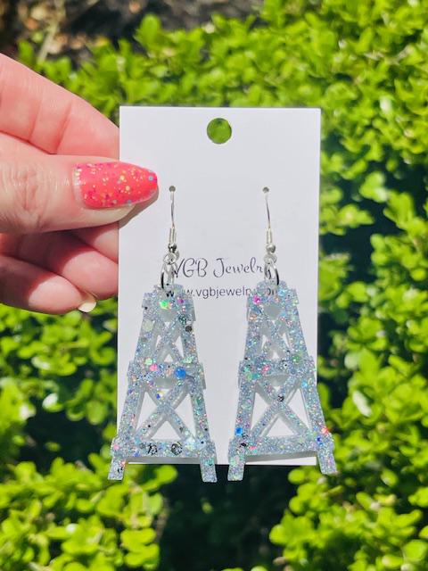 Pearland Oilers glitter resin earrings - Pearland HS earring - Oil derek resin jewelry - handcrafted - hand made