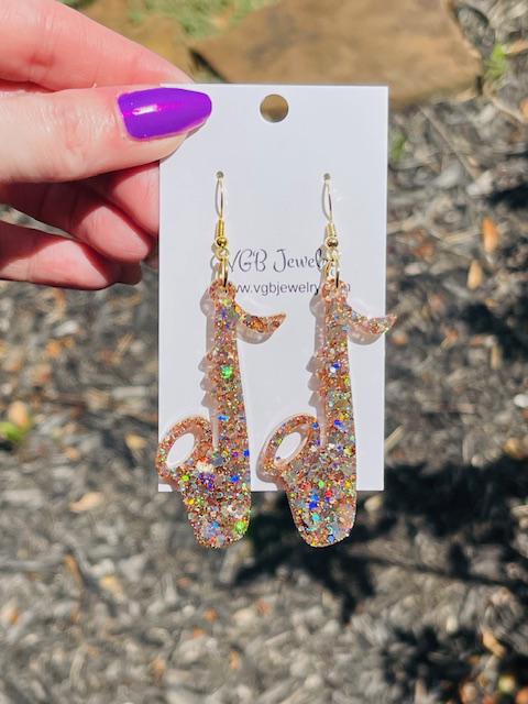 Saxophone resin earrings - handcrafted - handmade jewelry