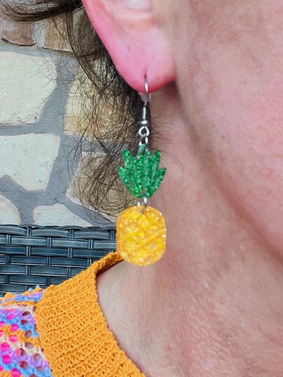 Tropical Pineapple glitter resin earrings - handcrafted fruit inspired earrings - handmade jewelry