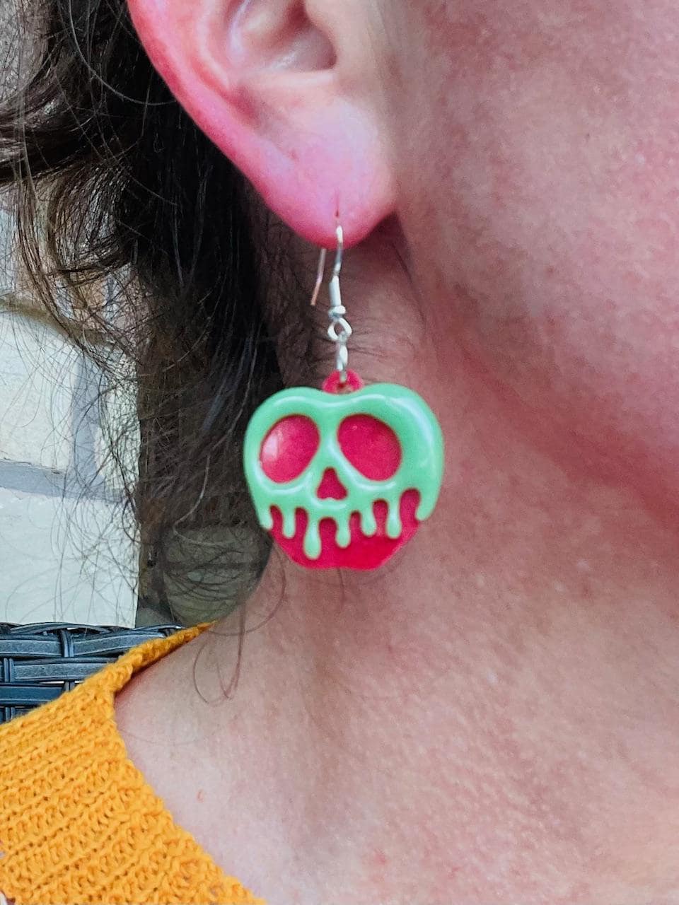 Glow-in-the-Dark Dripping Apple Earrings – Resin Halloween Dangles – Glitter or Mica Finish – Spooky Handmade Jewelry