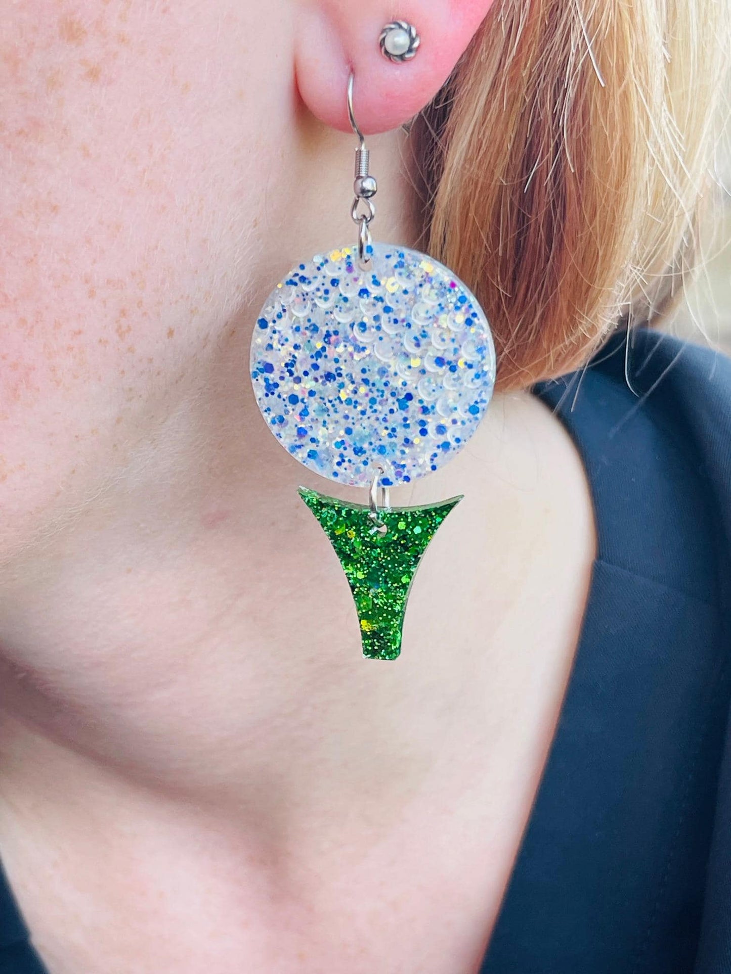 Lightweight Golf ball & Tee resin earrings - handcrafted - Multiple colors - handmade jewelry