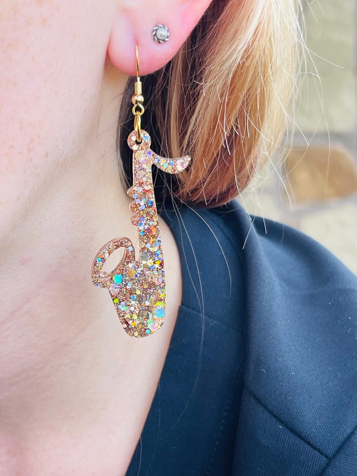 Saxophone resin earrings - handcrafted - handmade jewelry