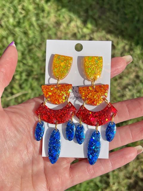Game Day Chandelier glitter resin earring - handcrafted - handmade jewelry