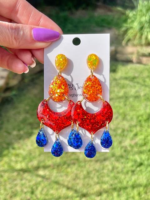 Game Day Chandelier glitter resin earring - handcrafted - handmade jewelry