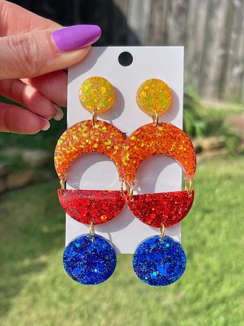 Game Day Color Block glitter resin earring - handcrafted - handmade jewelry