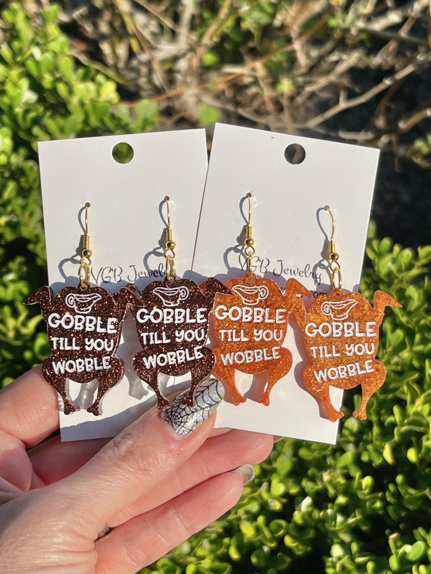 Funny Turkey Earrings – “Gobble Till You Wobble” & “Pour Some Gravy on Me” Thanksgiving Earrings | Glitter Resin Fall Jewelry
