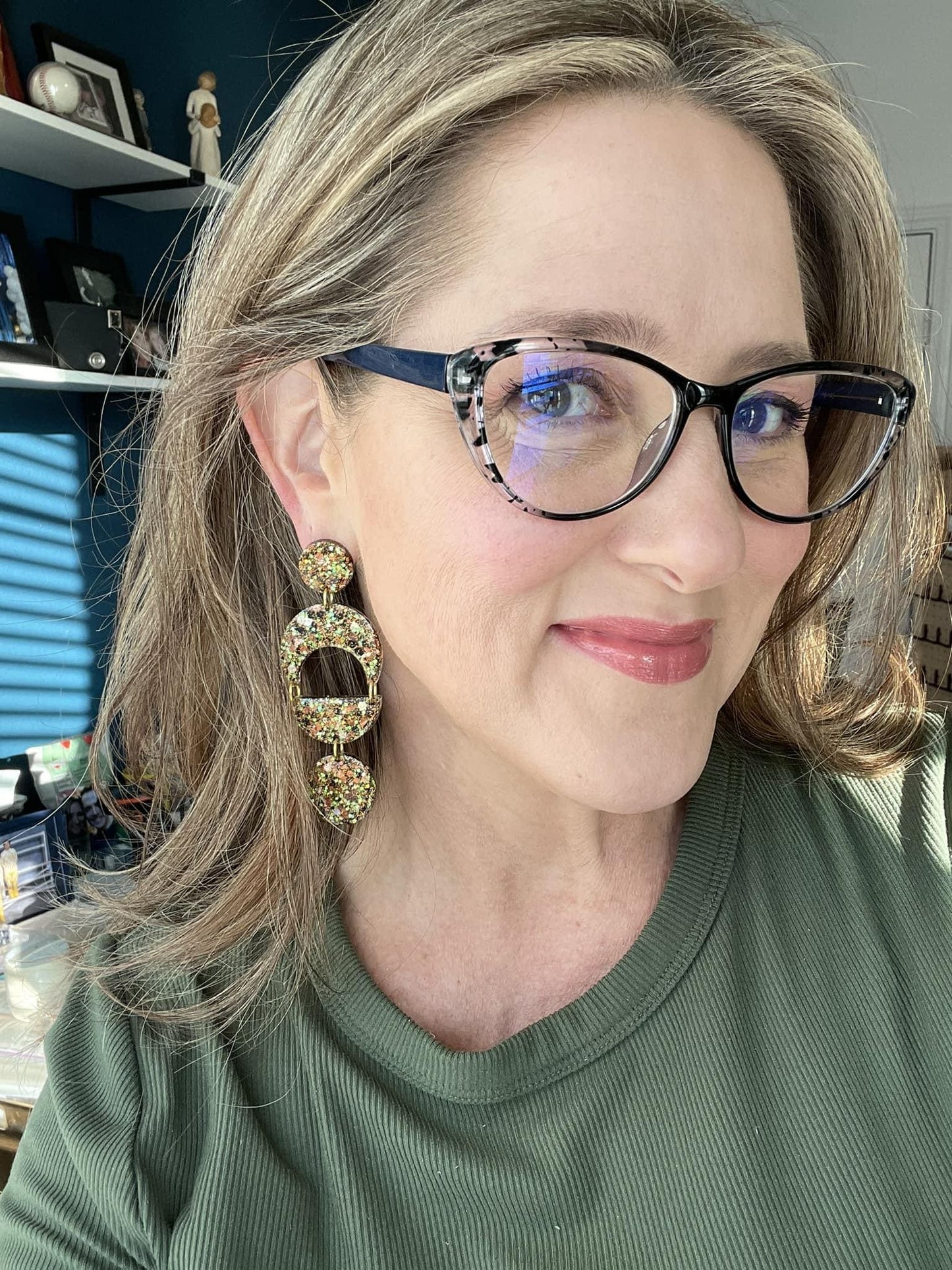 Fall colors Glitter Resin Statement Geometric Earrings | Lightweight Statement Dangles