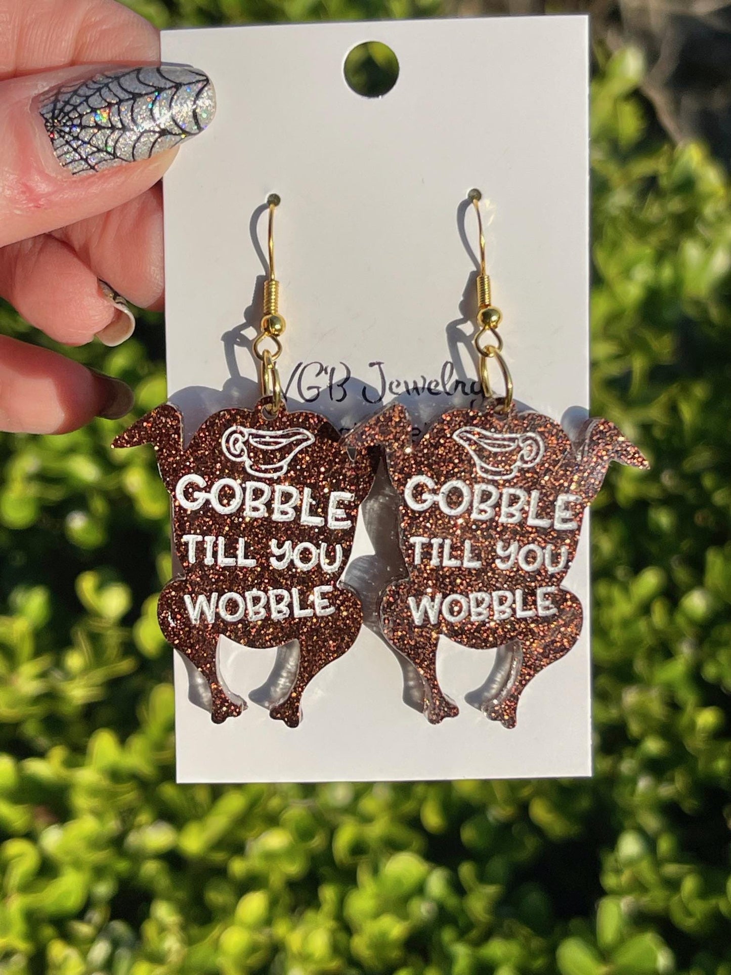 Funny Turkey Earrings – “Gobble Till You Wobble” & “Pour Some Gravy on Me” Thanksgiving Earrings | Glitter Resin Fall Jewelry