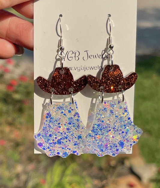 Cowboy Ghost Earrings | Glitter Resin ghost Earrings | Western Halloween Earrings | Fall Statement Jewelry Gift