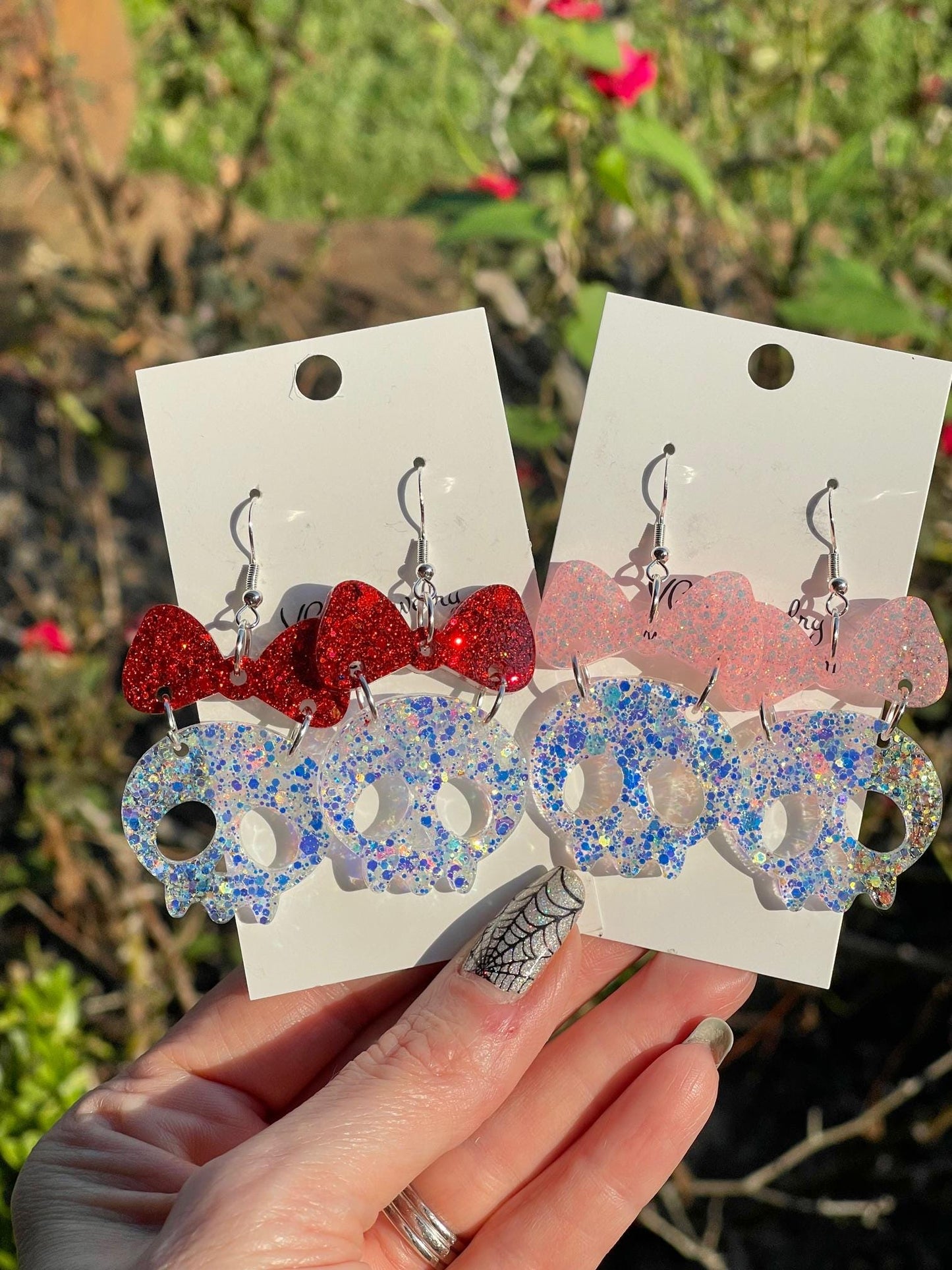 Girlie Ghost Earrings with bow | Glitter Resin ghost Earrings | Girlie Halloween Earrings | Fall Statement Jewelry Gift